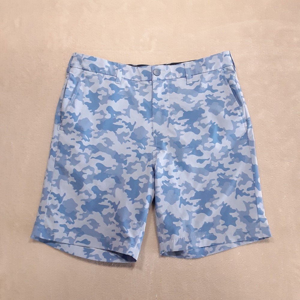 Mizzen+Main Mens Helmsman Camo Print Shorts 31 Blue 8" Inseam Chino Golf